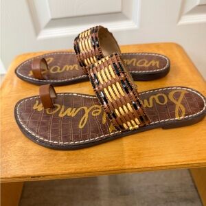 Sam Edelman Brown and Gold Woven Sandals